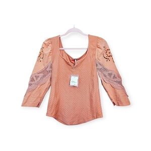 NWT Free People Boho Crochet Top Textured In Blush Women's Size XS